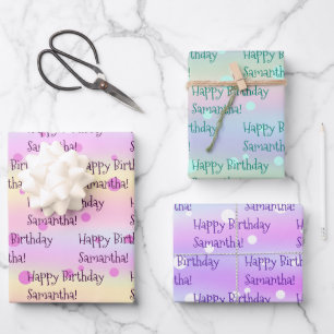 Individuelle Name Birthday Wrapping Paper (3 Blät Geschenkpapier Set