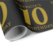 Individuelle Name Black and Gold 10. Geburtstag Geschenkpapier (Rolleneckpunkt)