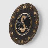 Individuelle Name Black and Gold Imitate Glitzer Große Wanduhr (Winkel)