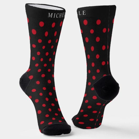 Individuelle Name Black Background Red Polka Dot Socken (Gewinkelt)