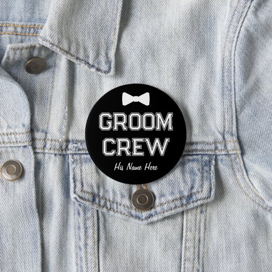 Individuelle Name Black Groom Crew Bachelor Party Button (Beispiel)