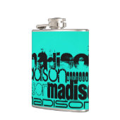 Individuelle Name: Black & Neon Aqua Türkis Flachmann (Links)