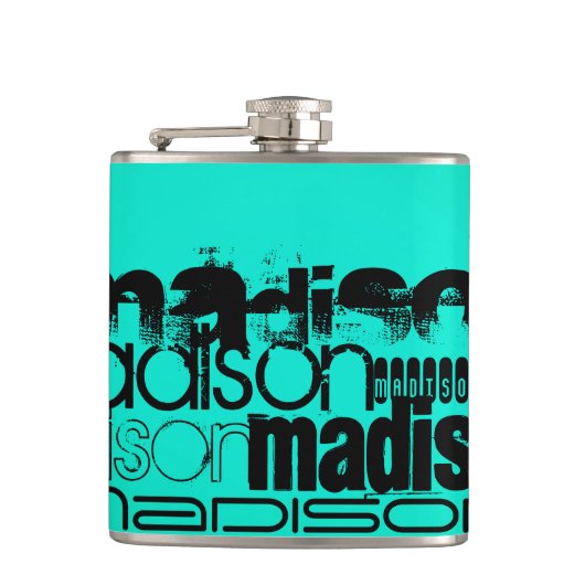 Individuelle Name: Black & Neon Aqua Türkis Flachmann (Vorderseite)