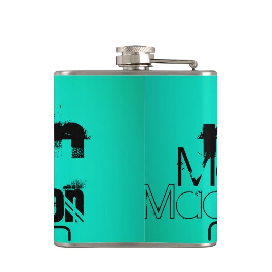 Individuelle Name: Black & Neon Aqua Türkis Flachmann (Rückseite)