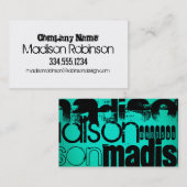 Individuelle Name: Black & Neon Aqua Türkis Visitenkarte (Vorne/Hinten)