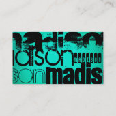 Individuelle Name: Black & Neon Aqua Türkis Visitenkarte (Rückseite)