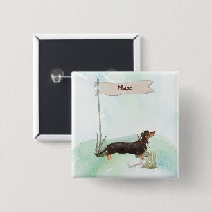 Individuelle Name Black & Tan Dackel Hund Button