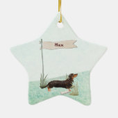 Individuelle Name Black & Tan Dackel Hund Keramik Ornament (Hinten)