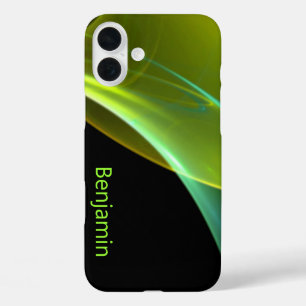 Individuelle Name Black Wispy Grüntöne Abstrakt Ar iPhone 16 Plus Hülle
