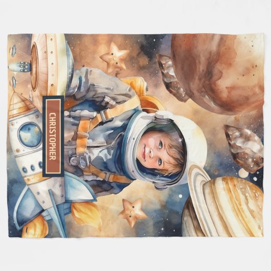 Individuelle Name Blanket Astronaut Galaxy Junge G Fleecedecke (Vorderseite (Horizontal))