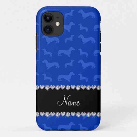 Individuelle Name Blau Dackel Schwarzer Herzstreif Case-Mate iPhone Hülle (Rückseite)