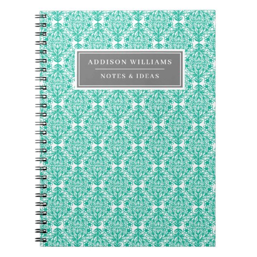 Individuelle Name Blau florale Damask Tulip Muster Notizblock (Vorderseite)