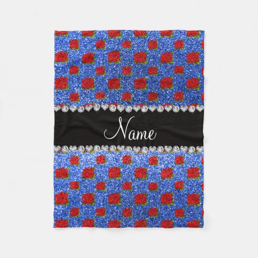 Individuelle Name Blau Glitzer Rose Fleecedecke (Vorderseite)