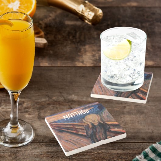 Individuelle Name blau orange Der Schrei Steinuntersetzer