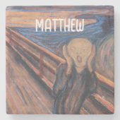 Individuelle Name blau orange Der Schrei Steinuntersetzer (Vorderseite)