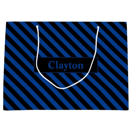 Individuelle Name Blau/Schwarz Streifen Große Geschenktüte (Vorderseite)