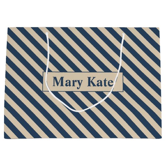 Individuelle Name Blau/Vanilla Streifen Große Geschenktüte (Vorderseite)
