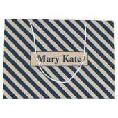Individuelle Name Blau/Vanilla Streifen Große Geschenktüte (Rückseite)