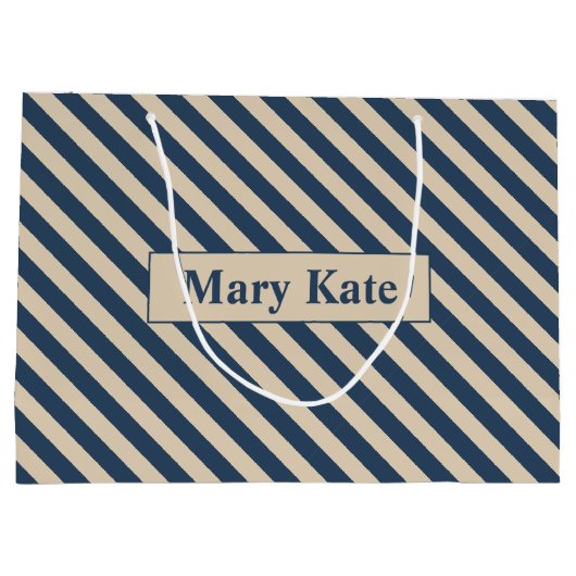 Individuelle Name Blau/Vanilla Streifen Große Geschenktüte (Rückseite)