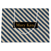 Individuelle Name Blau/Vanilla Streifen Große Geschenktüte (Vorderseite)