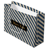 Individuelle Name Blau/Vanilla Streifen Große Geschenktüte (Vorderseite Schrägansicht)