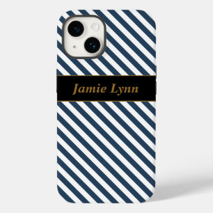 Individuelle Name Blau/Weiße Streifen Case-Mate iPhone 14 Hülle