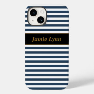 Individuelle Name Blau/Weiße Streifen Case-Mate iPhone 14 Hülle