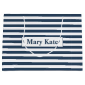 Individuelle Name Blau/Weiße Streifen Große Geschenktüte (Vorderseite)