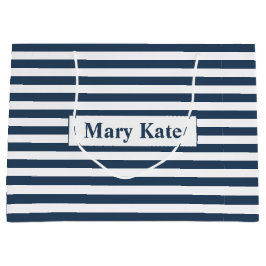 Individuelle Name Blau/Weiße Streifen Große Geschenktüte