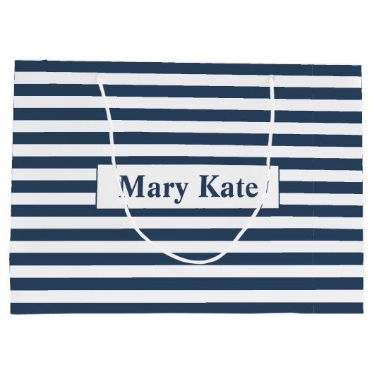 Individuelle Name Blau/Weiße Streifen Große Geschenktüte (Rückseite)