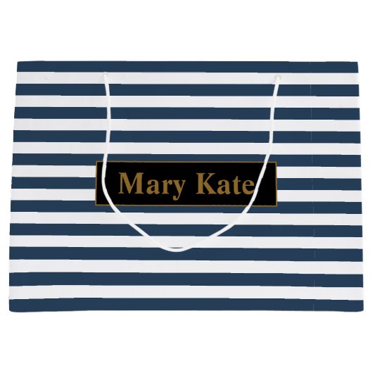Individuelle Name Blau/Weiße Streifen Große Geschenktüte (Vorderseite)
