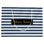 Individuelle Name Blau/Weiße Streifen Große Geschenktüte (Rückseite)