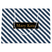 Individuelle Name Blau/Weiße Streifen Große Geschenktüte (Vorderseite)