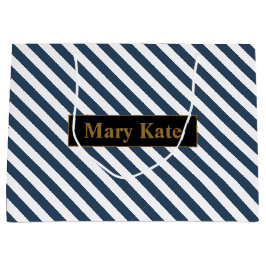 Individuelle Name Blau/Weiße Streifen Große Geschenktüte
