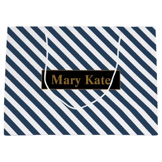 Individuelle Name Blau/Weiße Streifen Große Geschenktüte (Vorderseite)