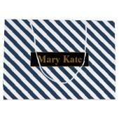 Individuelle Name Blau/Weiße Streifen Große Geschenktüte (Rückseite)