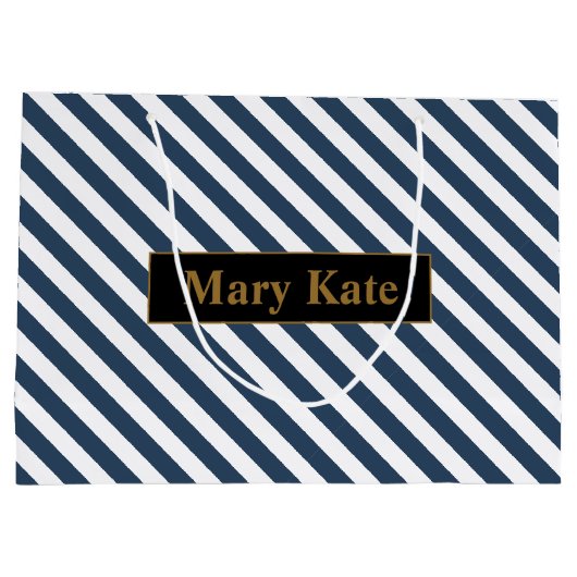 Individuelle Name Blau/Weiße Streifen Große Geschenktüte (Rückseite)