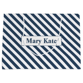 Individuelle Name Blau/Weiße Streifen Große Geschenktüte