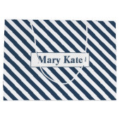 Individuelle Name Blau/Weiße Streifen Große Geschenktüte (Rückseite)
