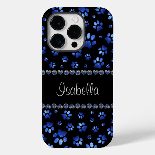Individuelle Name, blaue Glitzer-Hundpaare Case-Mate iPhone Hülle (Rückseite)