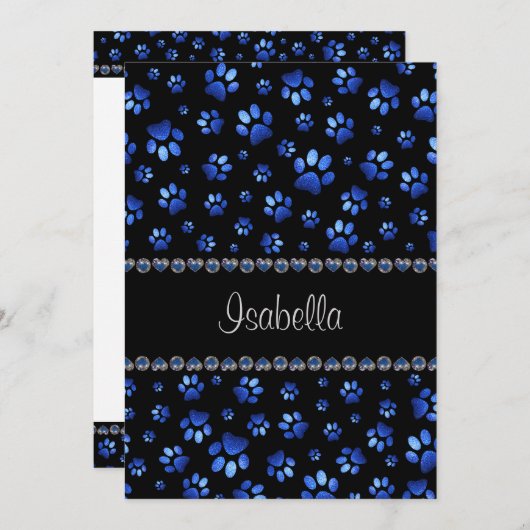Individuelle Name, blaue Glitzer-Hundpaare Einladung (Vorne/Hinten)