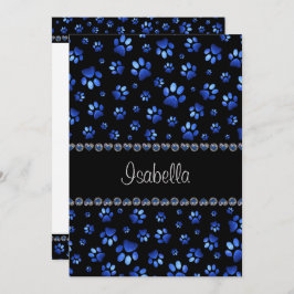 Individuelle Name, blaue Glitzer-Hundpaare Einladung