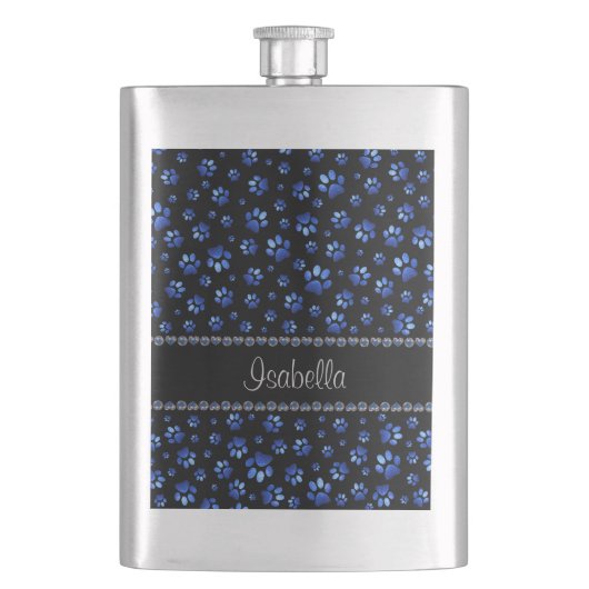 Individuelle Name, blaue Glitzer-Hundpaare Flachmann (Vorderseite)
