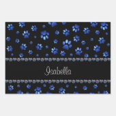 Individuelle Name, blaue Glitzer-Hundpaare Geschenkpapier Set (Vorderseite 2)