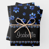 Individuelle Name, blaue Glitzer-Hundpaare Geschenkpapier Set (Beispiel)