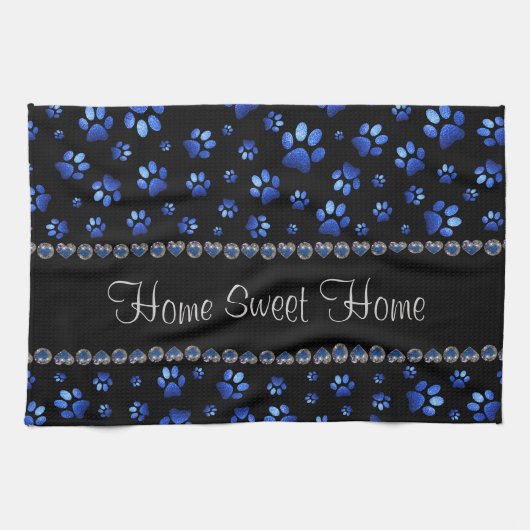 Individuelle Name, blaue Glitzer-Hundpaare Geschirrtuch (Horizontal)