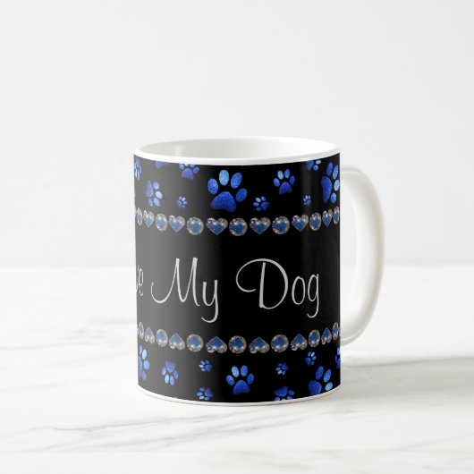 Individuelle Name, blaue Glitzer-Hundpaare Kaffeetasse (VorderseiteRechts)