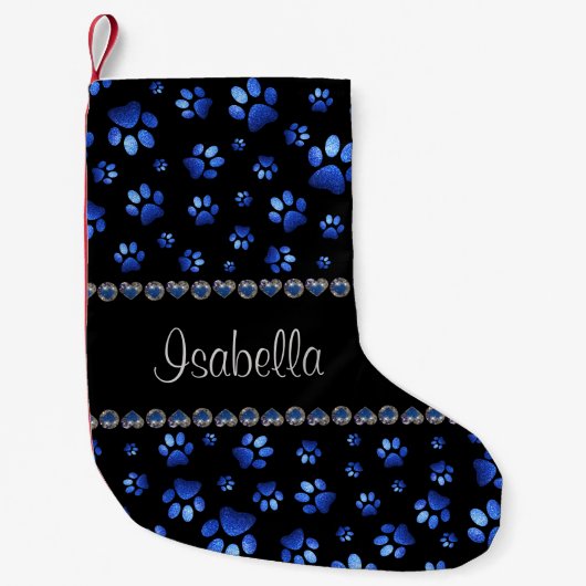 Individuelle Name, blaue Glitzer-Hundpaare Kleiner Weihnachtsstrumpf (Vorderseite)