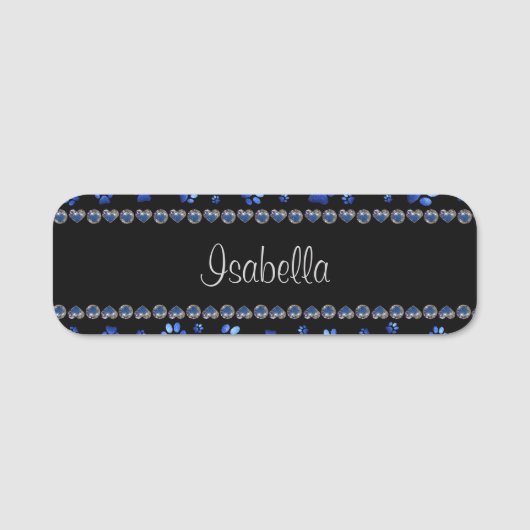 Individuelle Name, blaue Glitzer-Hundpaare Namensschild (Vorderseite)