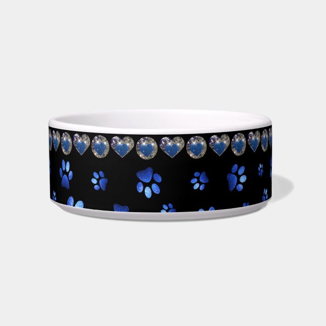 Individuelle Name, blaue Glitzer-Hundpaare Napf (Vorderseite)